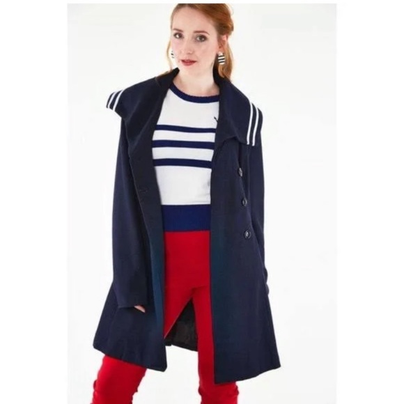 Voodoo Vixen Jennifer Nautical Coat NWT Navy Blue Striped Flared Peacoat XL*VLV* - Picture 2 of 6